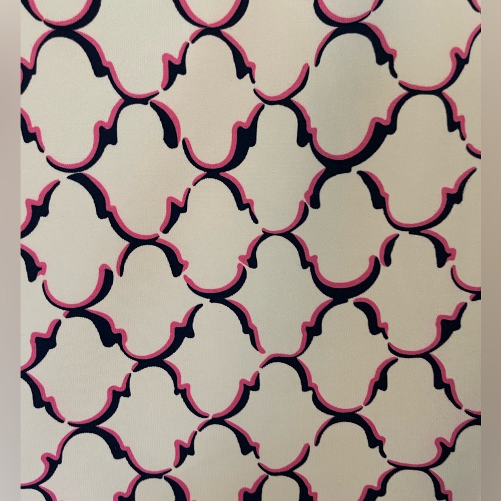 White Pink and Navy Patterned Boat Neck Dress - Picture 3 of 6